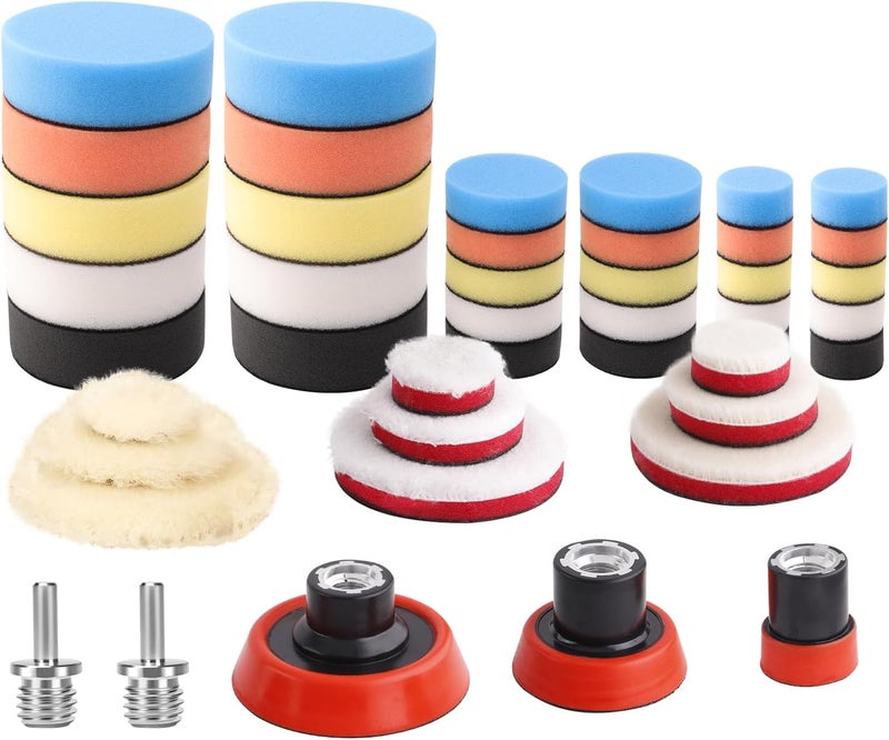ZFE Car Foam Drill Polishing Pad Kit, 44Pcs 1inch 2inch 3inch Detail Polishing Buffing Pad Mix Size Car Detailing Kit with 5/8-11 Thread Backing pad & Adapters for Buffer Polisher Polishing, Buffing - Image 1